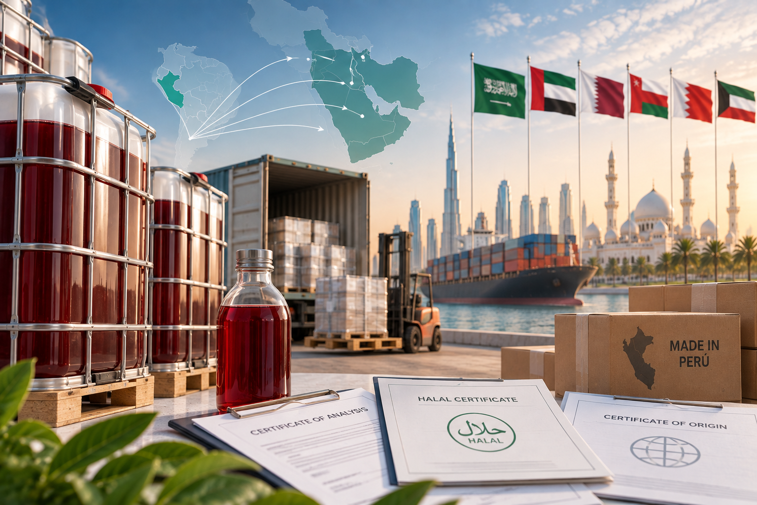 Export von Karmin E120 aus Peru nach Saudi-Arabien, in die VAE und den GCC