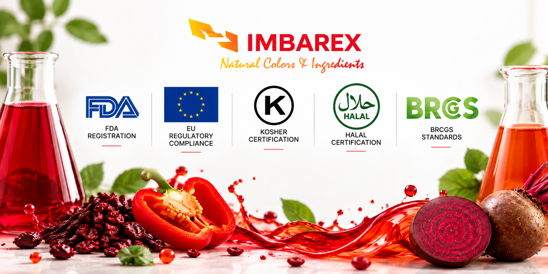 Imbarex food coloring ingredients: FDA and EU requirements, Halal, Kosher and BRCGS documentation